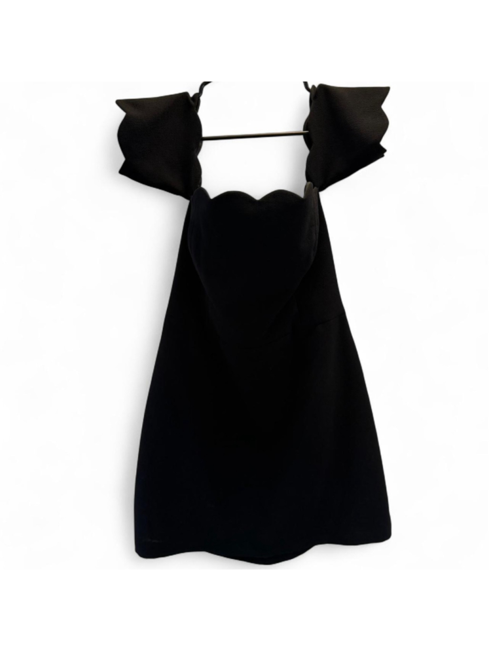 Club Monaco black mini dress with ruffle off the shoulder sleeves Size 12